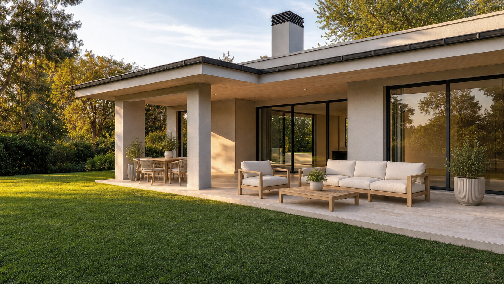 Exterior terrace with virtual outdoor furniture staging