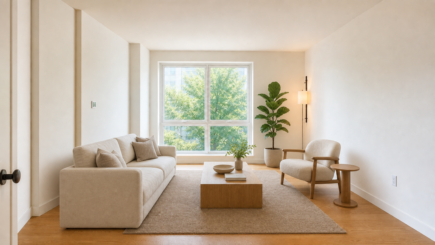 Living room with virtual furniture staging